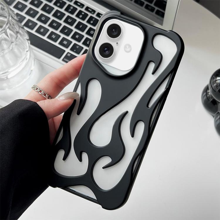 For iPhone 17 Flame Hollow Cooling Spray Coated Frosted TPU Phone Case(Black)