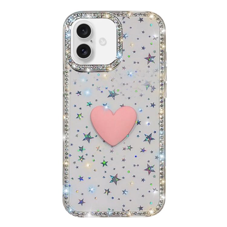 For iPhone 17 Flash Rhinestone Double-sided IMD Love Heart Phone Case(Stars Transparent)