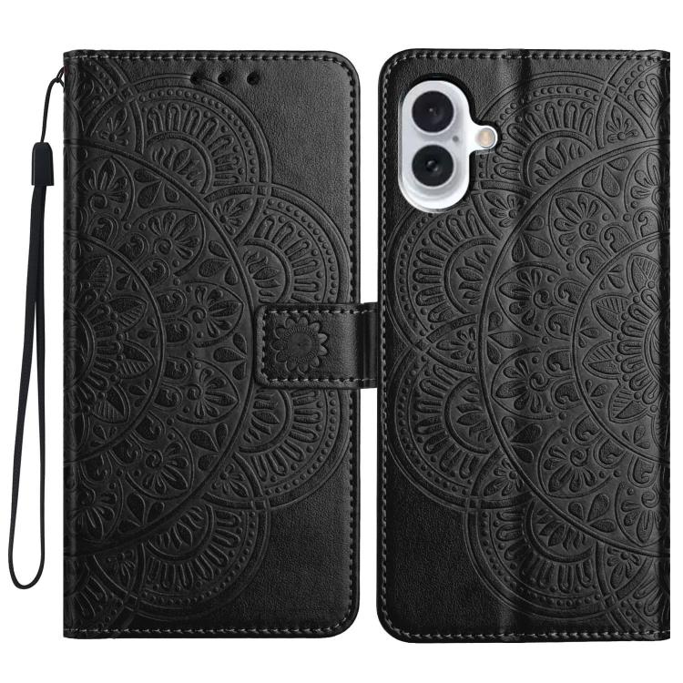For iPhone 17 Flower Embossed Leather Phone Case(Black)