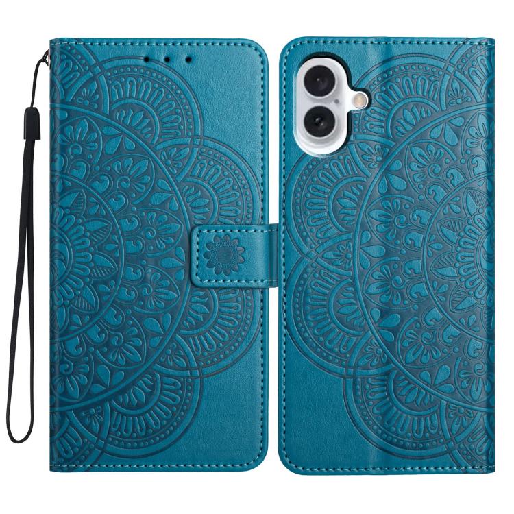 For iPhone 17 Flower Embossed Leather Phone Case(Blue)