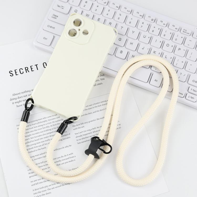 For iPhone 17 Four-corner Shockproof TPU Phone Case with Lanyard(White)