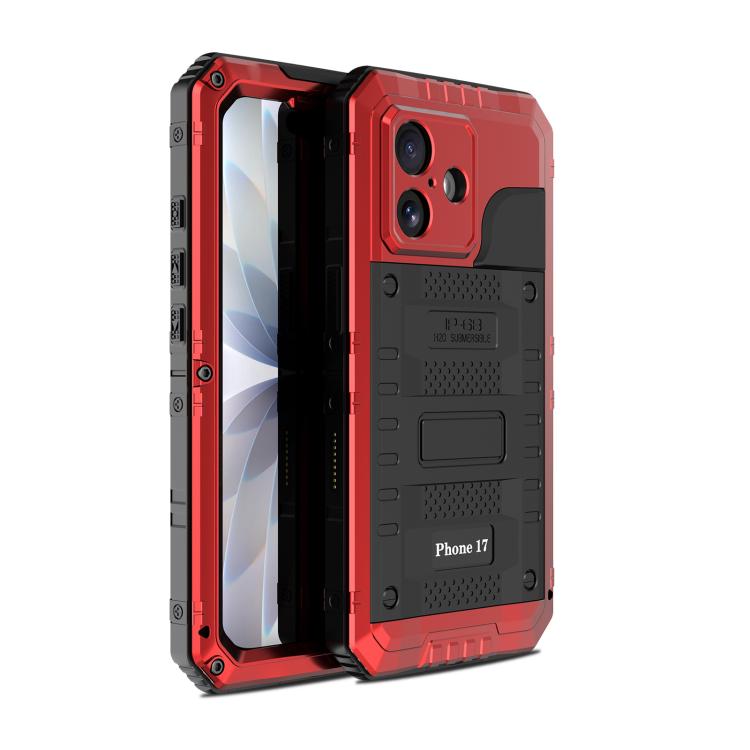 For iPhone 17 Four-proof Metal Hybrid Silicone Phone Case(Red)