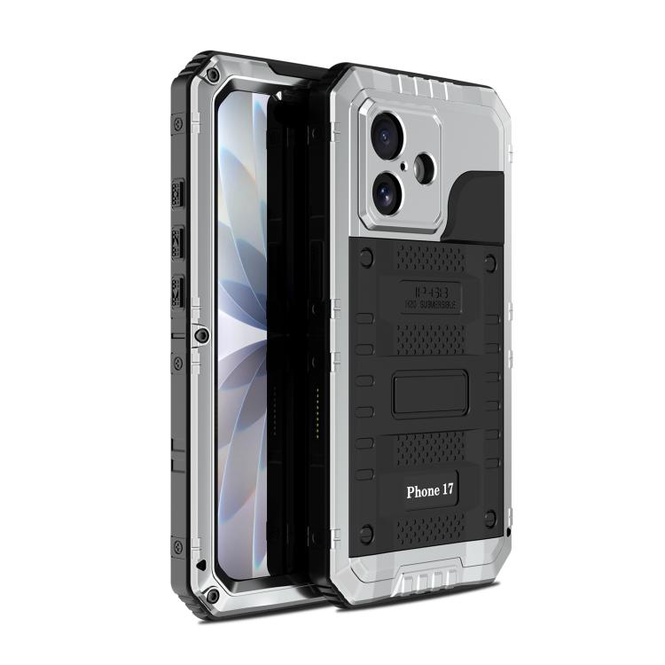 For iPhone 17 Four-proof Metal Hybrid Silicone Phone Case(Silver)