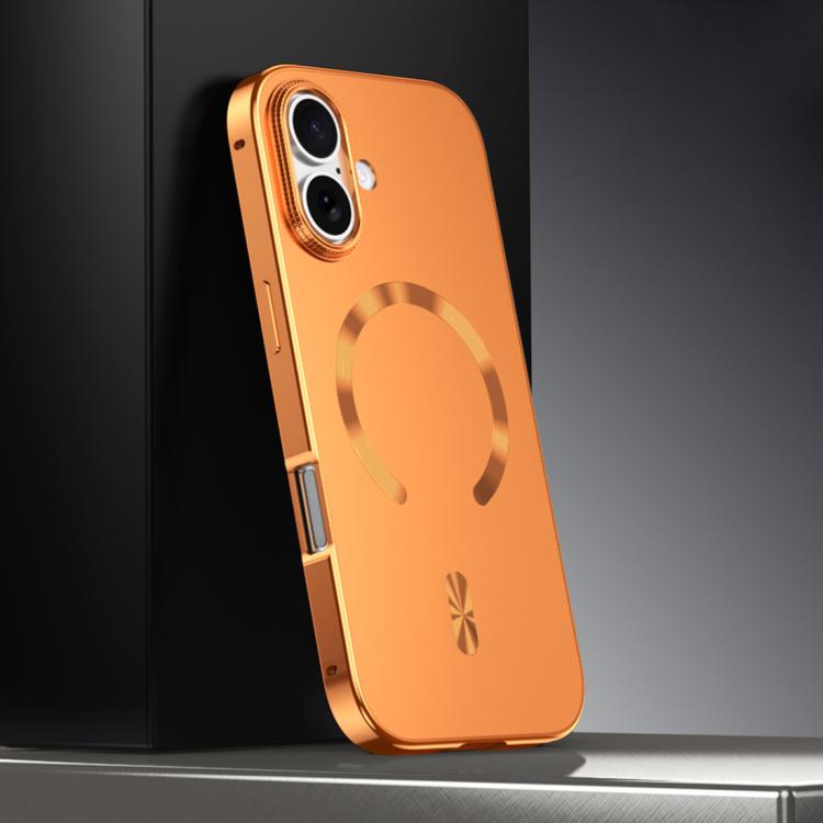 For iPhone 17 Frosted Magnetic Shield MagSafe Alloy Metal Phone Case(Orange)