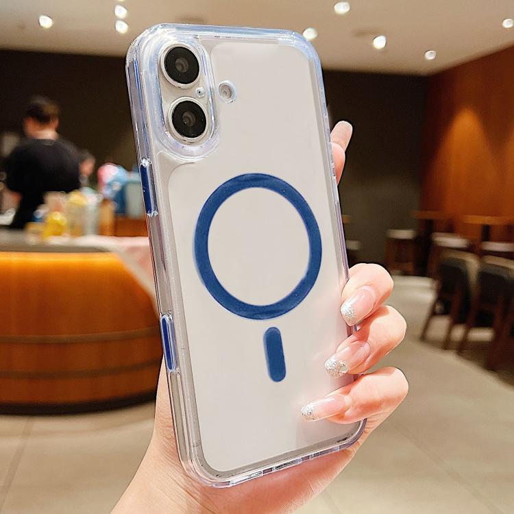 For iPhone 17 Frosted PC Hybrid TPU Magnetic Phone Case with AI Sensing Key(Blue)