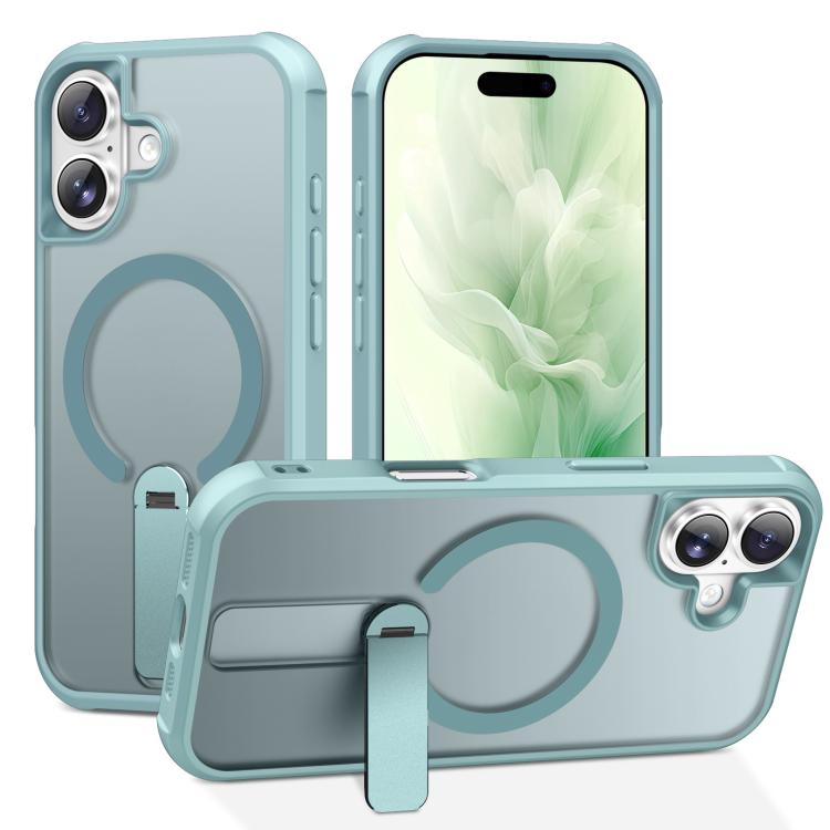 For iPhone 17 Fulcrum Standing Bracket MagSafe Phone Case(Lake Blue)