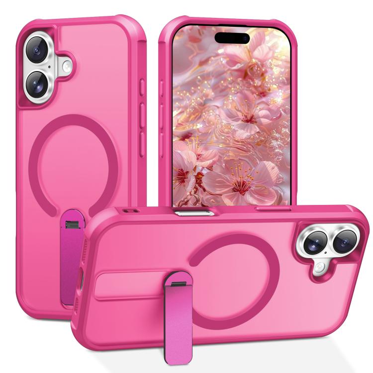 For iPhone 17 Fulcrum Standing Bracket MagSafe Phone Case(Rose Red)