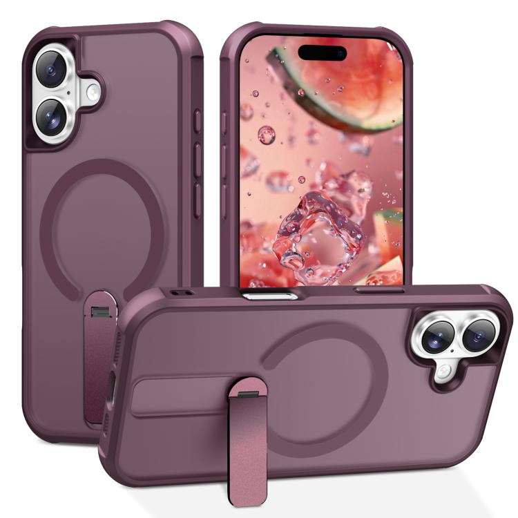 For iPhone 17 Fulcrum Standing Bracket MagSafe Phone Case(Wine Red)