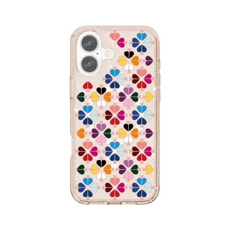 For iPhone 17 Glittering Crystal Red Heart Pattern Magnetic Phone Case(Gold)