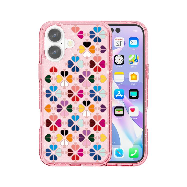 For iPhone 17 Glittering Crystal Red Heart Pattern Phone Case(Pink)