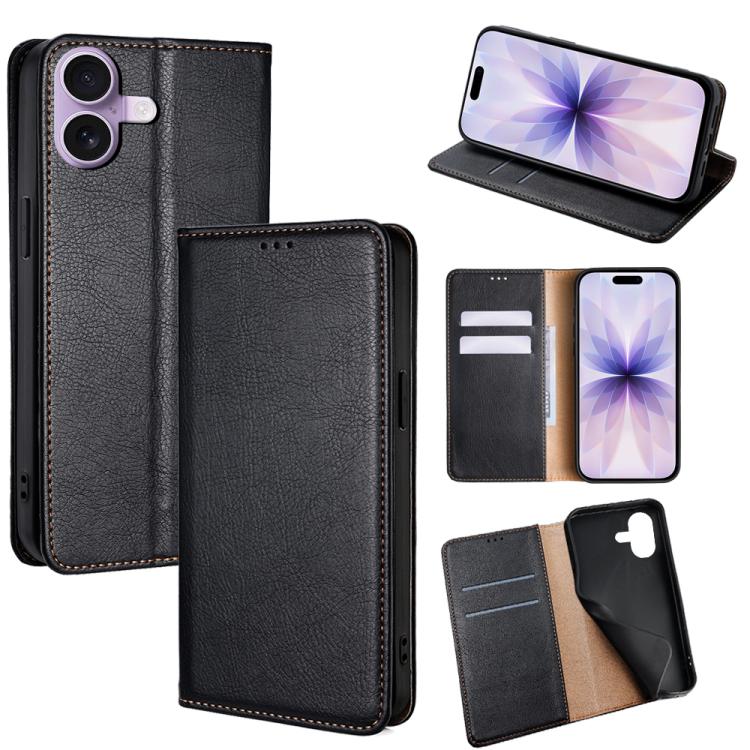 For iPhone 17 Gloss Oil Solid Color Magnetic Leather Phone Case(Black)
