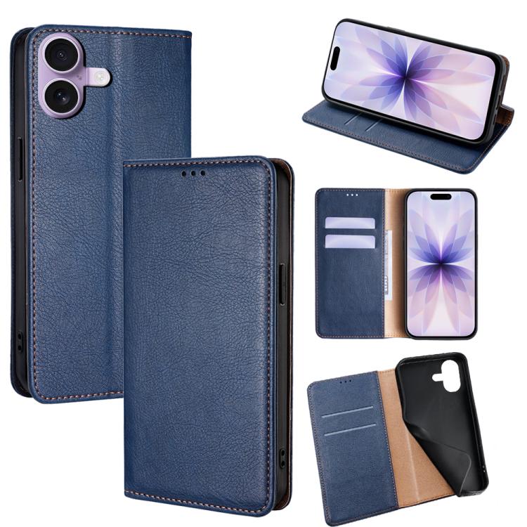 For iPhone 17 Gloss Oil Solid Color Magnetic Leather Phone Case(Blue)