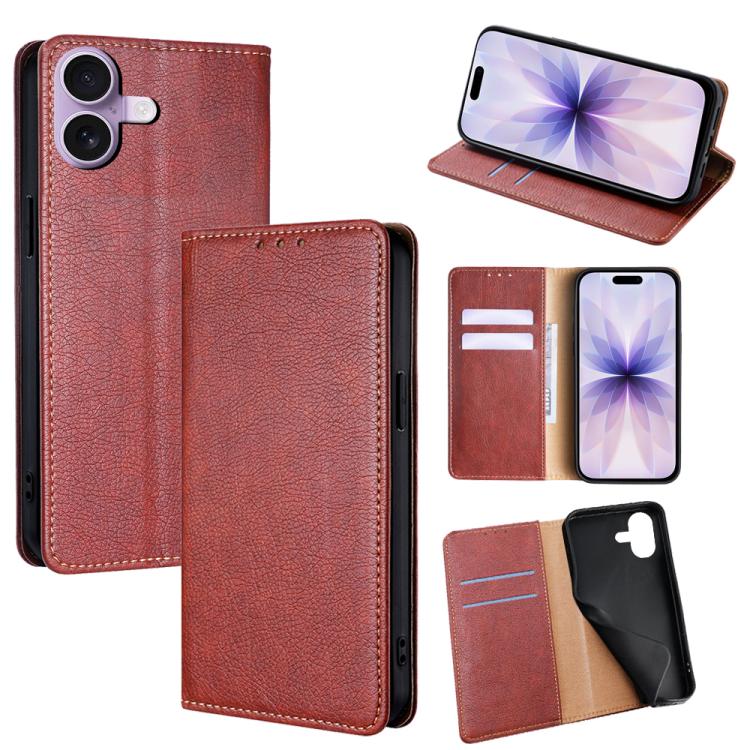 For iPhone 17 Gloss Oil Solid Color Magnetic Leather Phone Case(Brown)