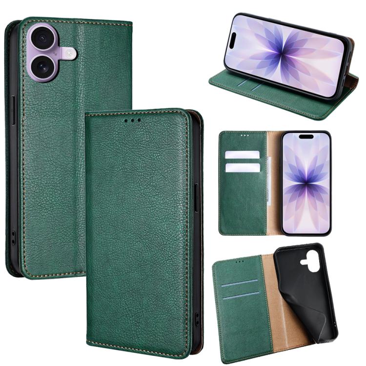 For iPhone 17 Gloss Oil Solid Color Magnetic Leather Phone Case(Green)