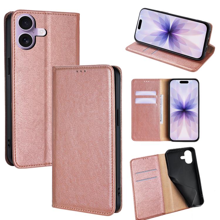 For iPhone 17 Gloss Oil Solid Color Magnetic Leather Phone Case(Rose Gold)