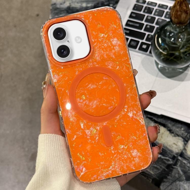 For iPhone 17 Gold-plated Shell Texture Magnetic Phone Case(Orange)
