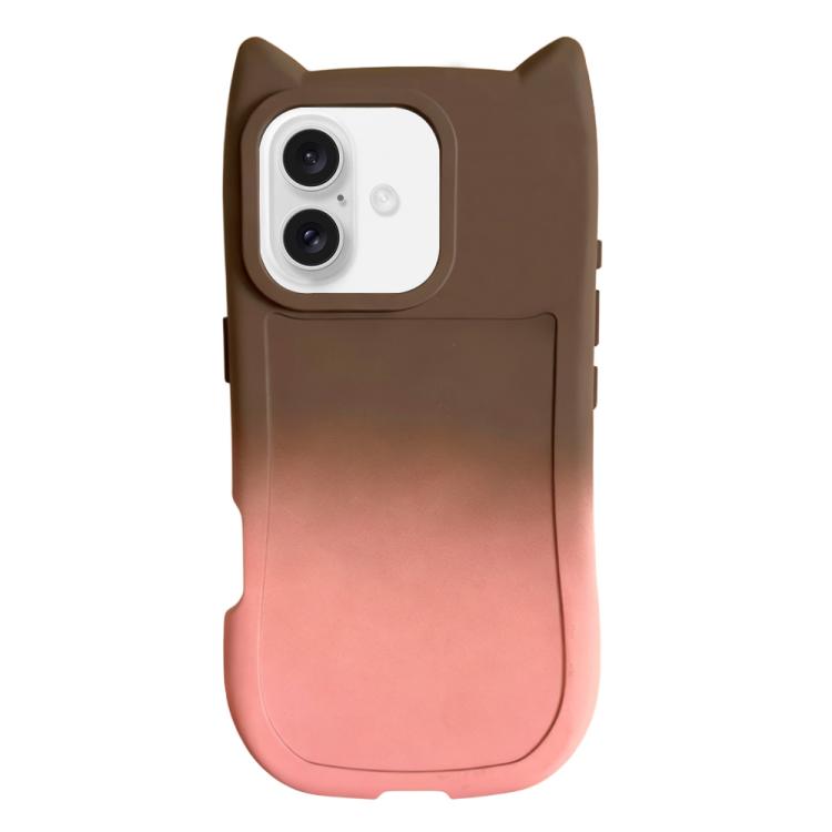 For iPhone 17 Gradient Cat Ear Design TPU Phone Case(Brown Pink)