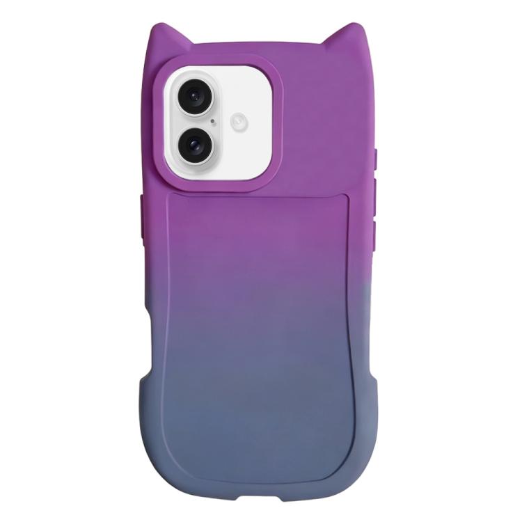For iPhone 17 Gradient Cat Ear Design TPU Phone Case(Purple Gray)