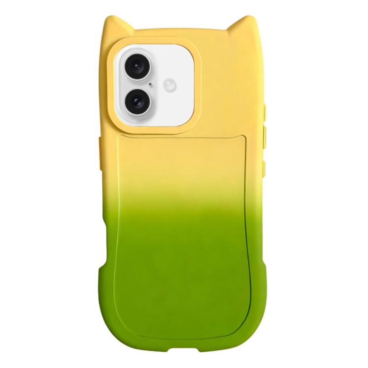 For iPhone 17 Gradient Cat Ear Design TPU Phone Case(Yellow Green)