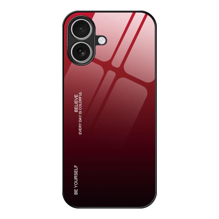 For iPhone 17 Gradient Color Glass Phone Case(Red Black)