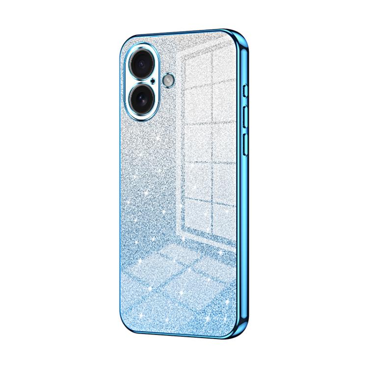 For iPhone 17 Gradient Glitter Powder Electroplated Phone Case(Blue)