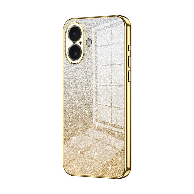 For iPhone 17 Gradient Glitter Powder Electroplated Phone Case(Gold)