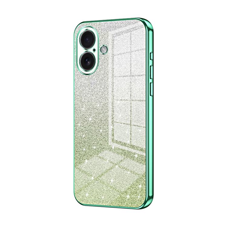 For iPhone 17 Gradient Glitter Powder Electroplated Phone Case(Green)