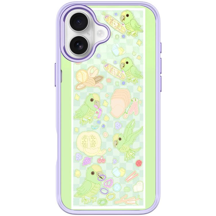 For iPhone 17 Green Parrot Pattern Magnetic Phone Case(Light Purple)