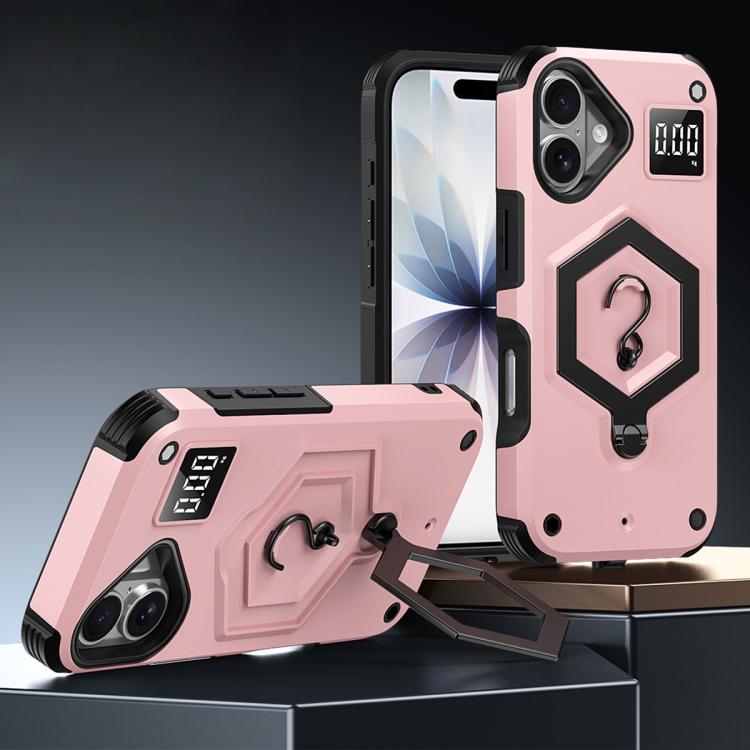 For iPhone 17 Hexagon Armor Magnetic Holder Weighing Scale Phone Case(Pink)