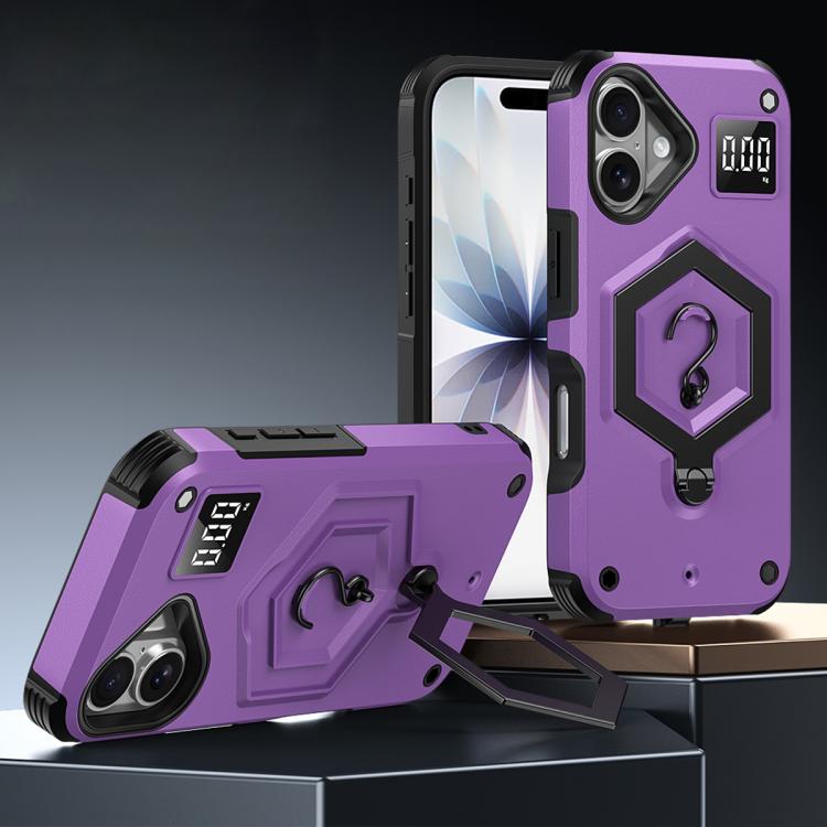 For iPhone 17 Hexagon Armor Magnetic Holder Weighing Scale Phone Case(Purple)