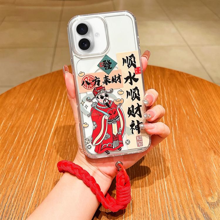 For iPhone 17 Horse Year Acrylic Magnetic Full Coverage Phone Case with Lanyard(God of Wealth)