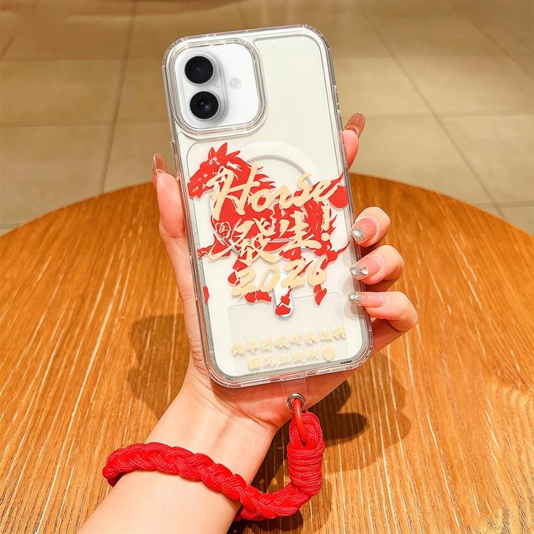 For iPhone 17 Horse Year Acrylic Magnetic Full Coverage Phone Case with Lanyard(Red Good Things Happen)