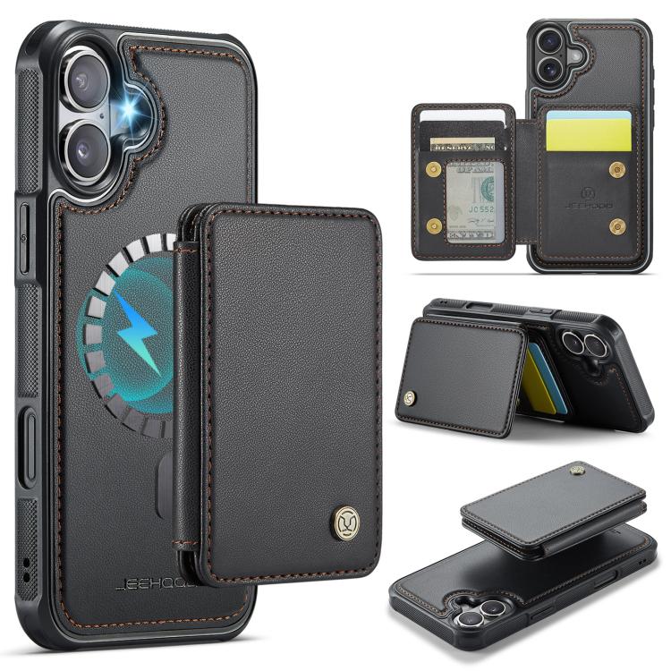 For iPhone 17 JEEHOOD J05 Business Magnetic Style RFID Leather Phone Case(Black)