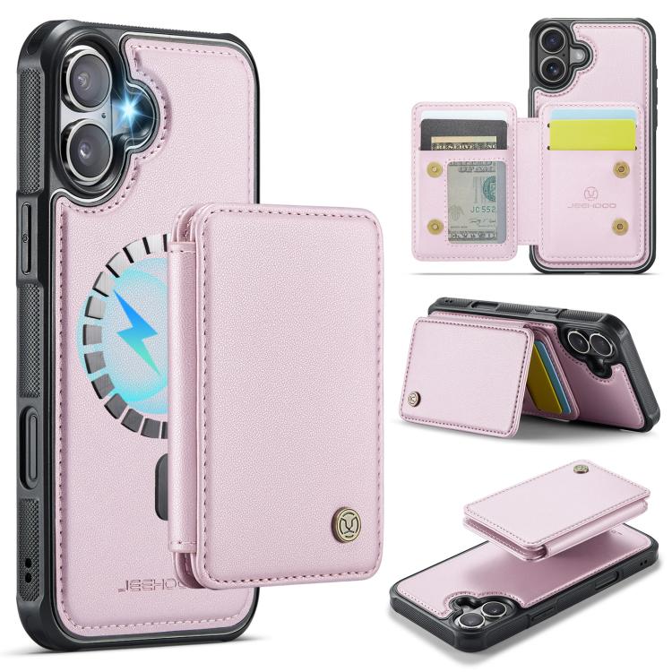 For iPhone 17 JEEHOOD J05 Business Magnetic Style RFID Leather Phone Case(Pink)