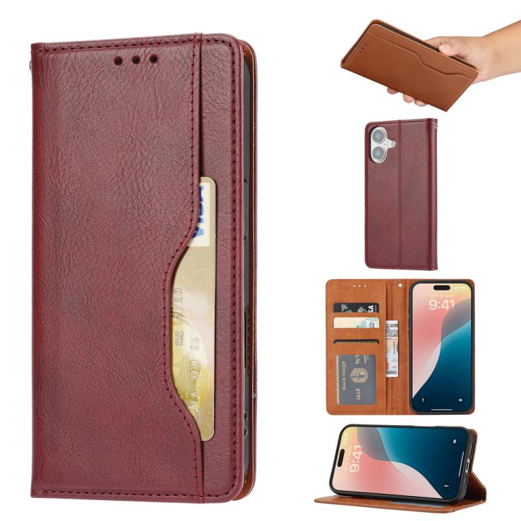 For iPhone 17 Knead Skin Texture Flip Leather Phone Case(Wine Red)
