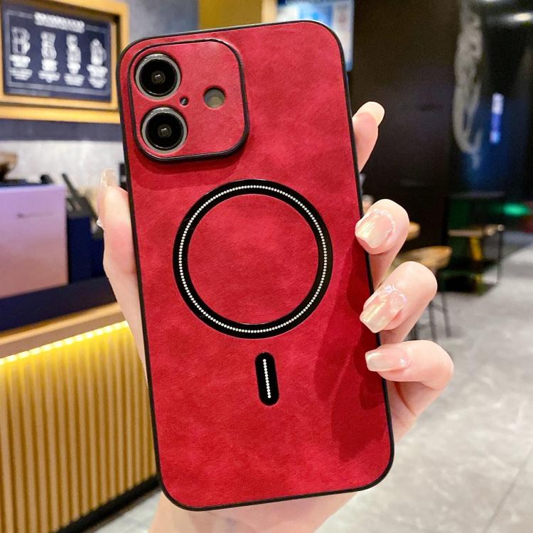 For iPhone 17 Lambskin Faux Leather Magnetic Phone Case(Red)