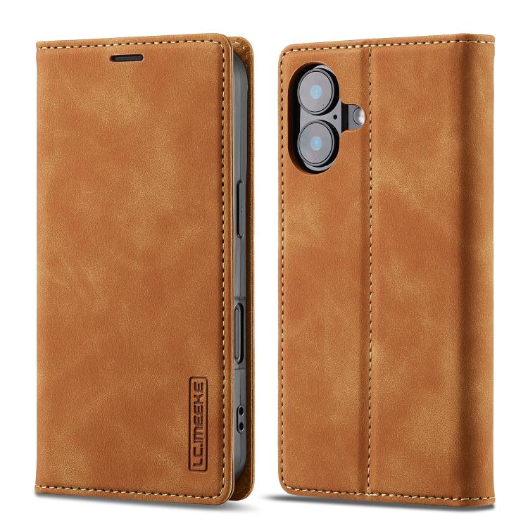 For iPhone 17 LC.IMEEKE Strong Magnetism Microfiber Leather Phone Case(Brown)
