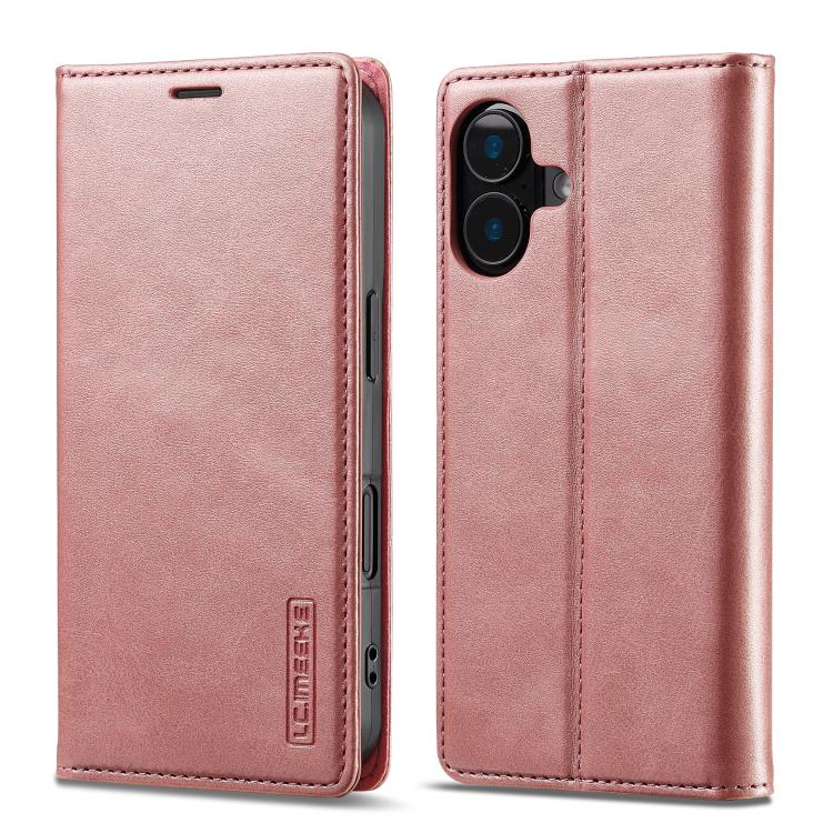 For iPhone 17 LC.IMEEKE Strong Magnetism Microfiber Leather Phone Case(Rose Gold)