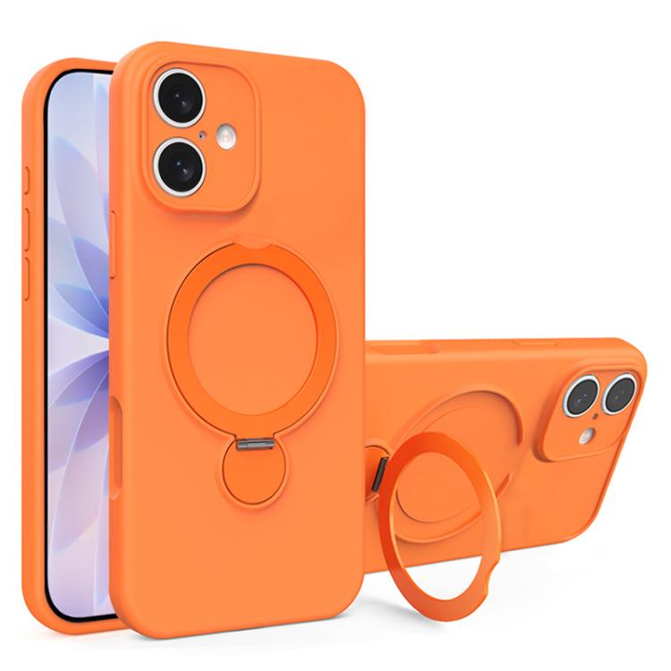 For iPhone 17 Liquid Silicone MagSafe Holder Phone Case(Orange)