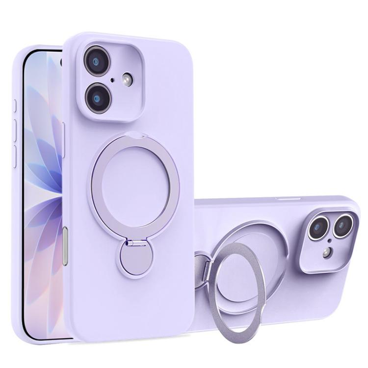 For iPhone 17 Liquid Silicone MagSafe Holder Phone Case(Purple)