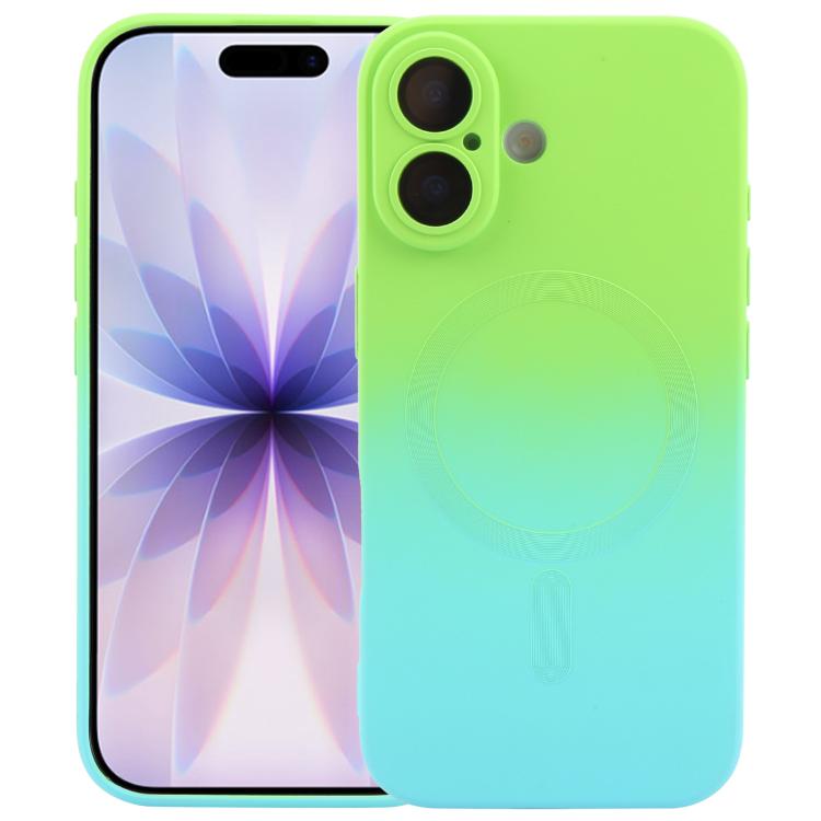 For iPhone 17 Liquid TPU Silicone Gradient MagSafe Phone Case(Cyan Blue)