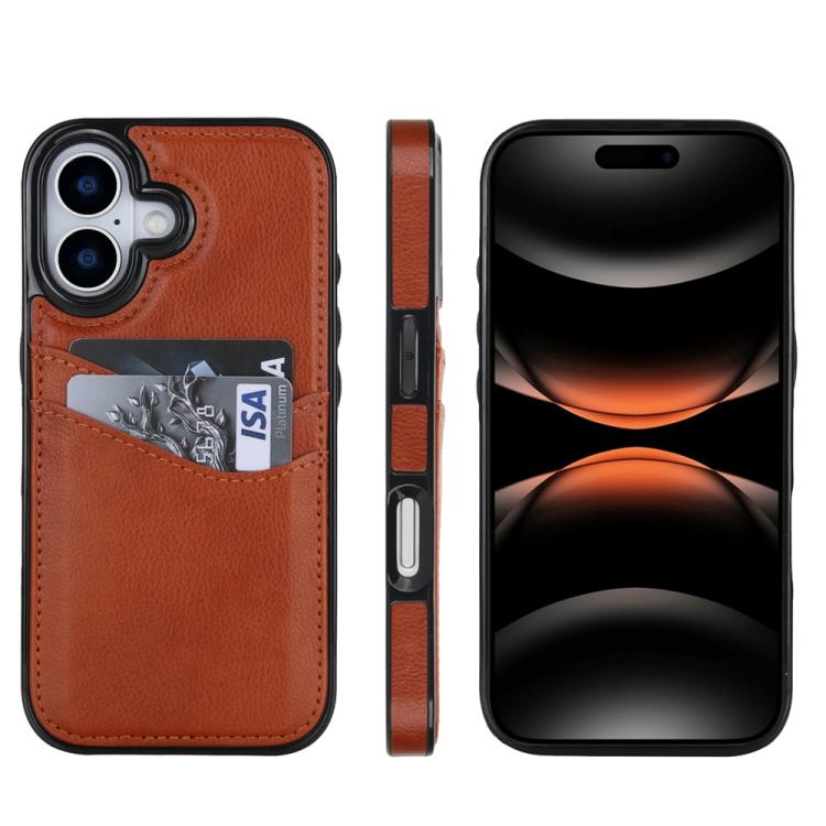 For iPhone 17 Litchi Leather Skin Card Slots Phone Case(Brown)