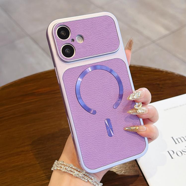 For iPhone 17 Litchi Texture Vegan Leather Magnetic Phone Case(Purple)