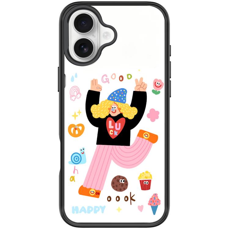 For iPhone 17 Little Girl and Good Text Pattern Magnetic Phone Case(Black)
