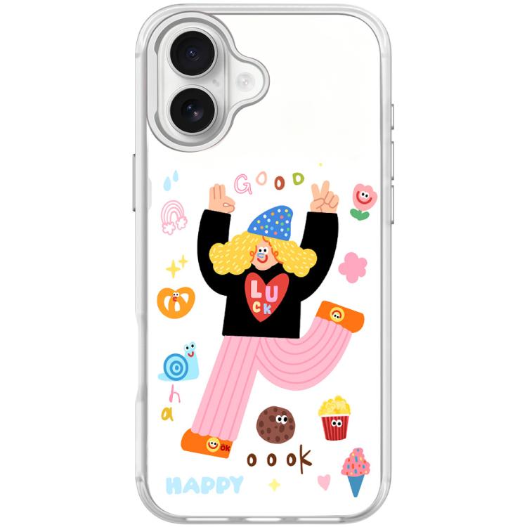 For iPhone 17 Little Girl and Good Text Pattern Magnetic Phone Case(Transparent White)