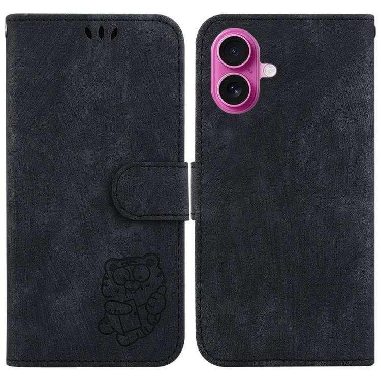 For iPhone 17 Little Tiger Embossed Leather Phone Case(Black)