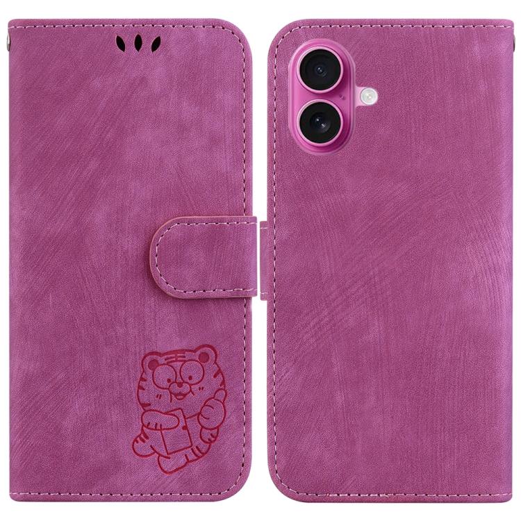 For iPhone 17 Little Tiger Embossed Leather Phone Case(Rose Red)