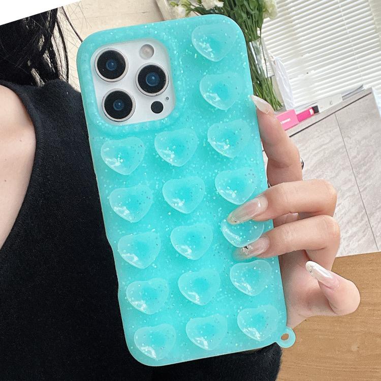For iPhone 17 Love Heart Suction Cup Translucent Glitter Phone Case(Green)
