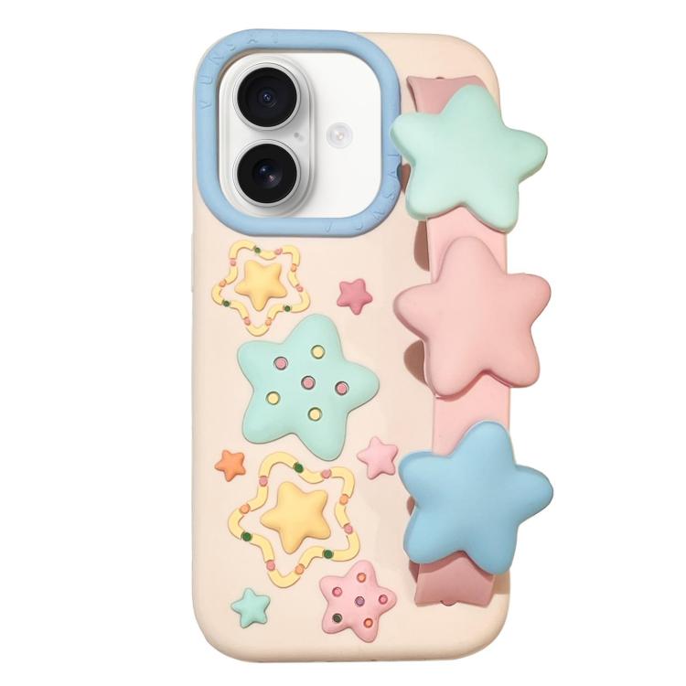 For iPhone 17 Macaron Tones 3D Star TPU Phone Case with Star Wrist Strap
