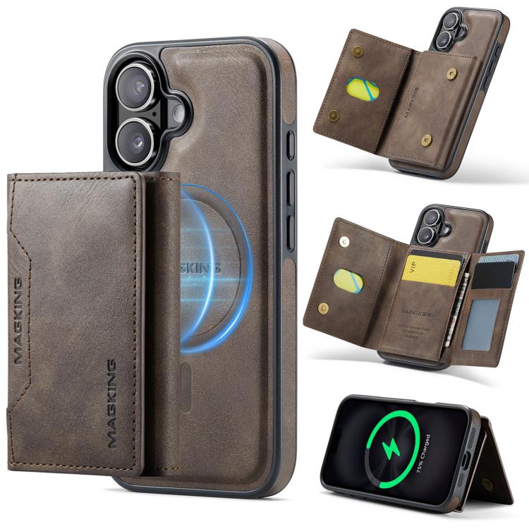 For iPhone 17 MAGKING K2 Series MagSafe RFID Card Bag Detachable Phone Case(Coffee)